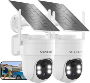 Solar Security Cameras Wireless Outdoor, 2 Pack 3MP Security Cameras Wireless Outdoor, Pan Tilt 360WiFi Camera with Color Night Vision/PIR Sensor/2-Way Audio/Alexa/Google Assistant