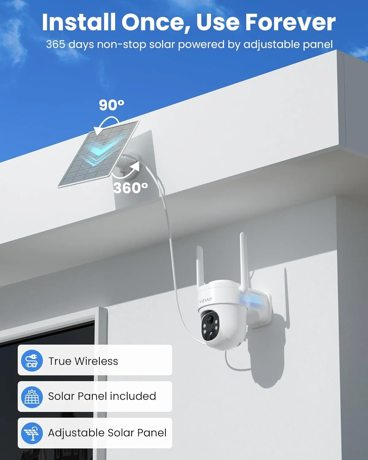 Solar Security Cameras Wireless Outdoor, 2 Pack 3MP Security Cameras Wireless Outdoor, Pan Tilt 360WiFi Camera with Color Night Vision/PIR Sensor/2-Way Audio/Alexa/Google Assistant