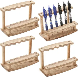 SOUJOY 4 Pack Wood Pen Display Stand, 6-Slot Pen Holder Rack, Eyebrow Pen Stand, Makeup Brush Rack Organizer for School Office Home Store