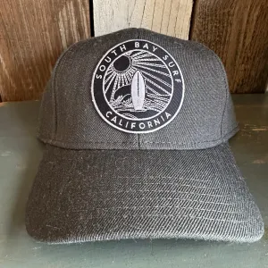 SOUTH BAY SURF (Navy Colored Patch) Premium 6-Panel Low Profile Snapback Hat - Heathered Black