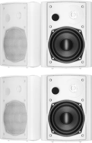 STUDIOFINIX 5.25 Inches Outdoor Bluetooth Speakers Waterproof 600 Watts Perfect for Indoor- Outdoor Patio Porch Wall Mount System (4 Speakers,White)
