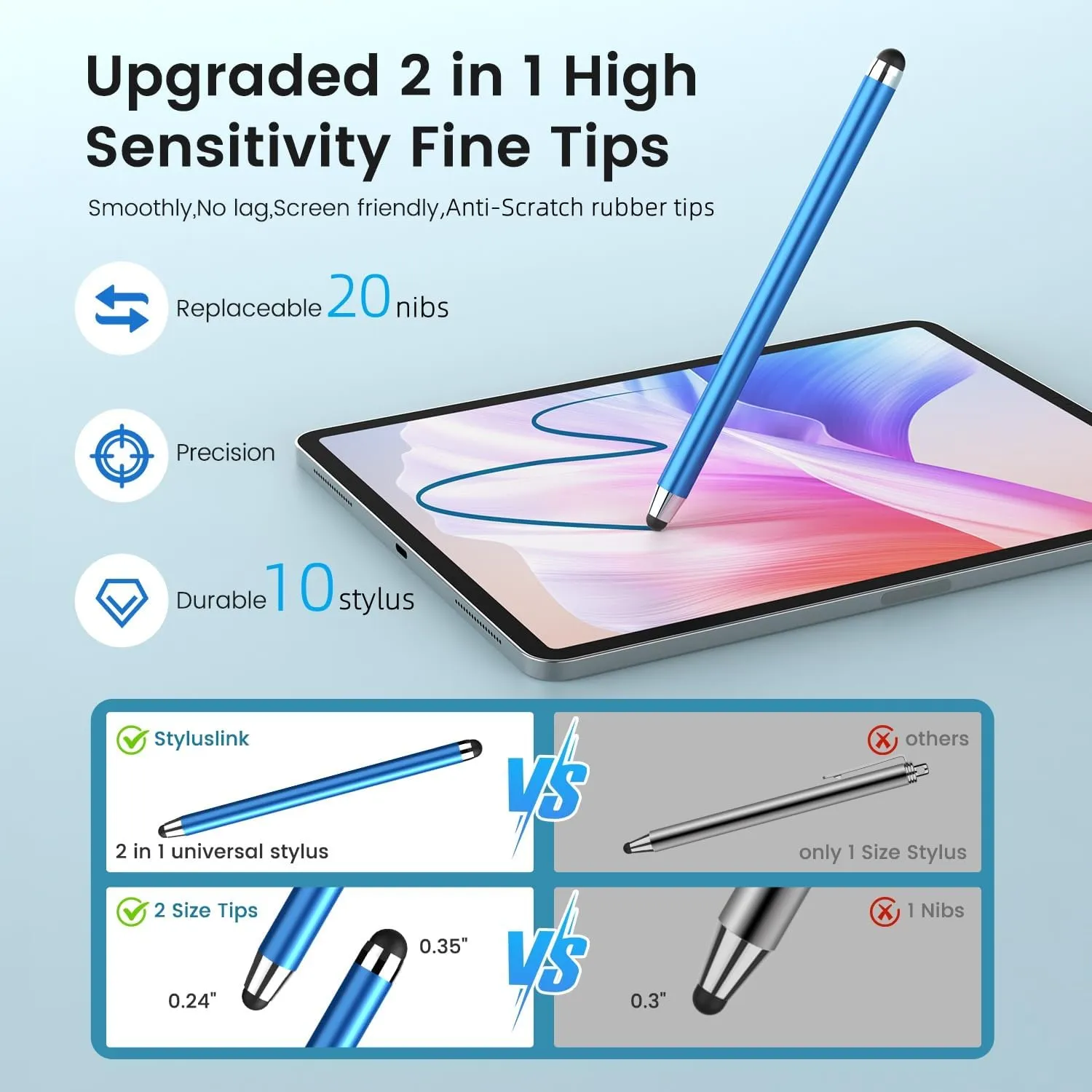 Stylus Pen for Touchscreen,10 Pack Stylus 2 in 1 Capacitive Apple Pen ipad Stylus Pencil Universal Stylus Pen for iPad iPhone Android Phone Samsung Galaxy Tablets Laptops Chromebook All Touch Screens