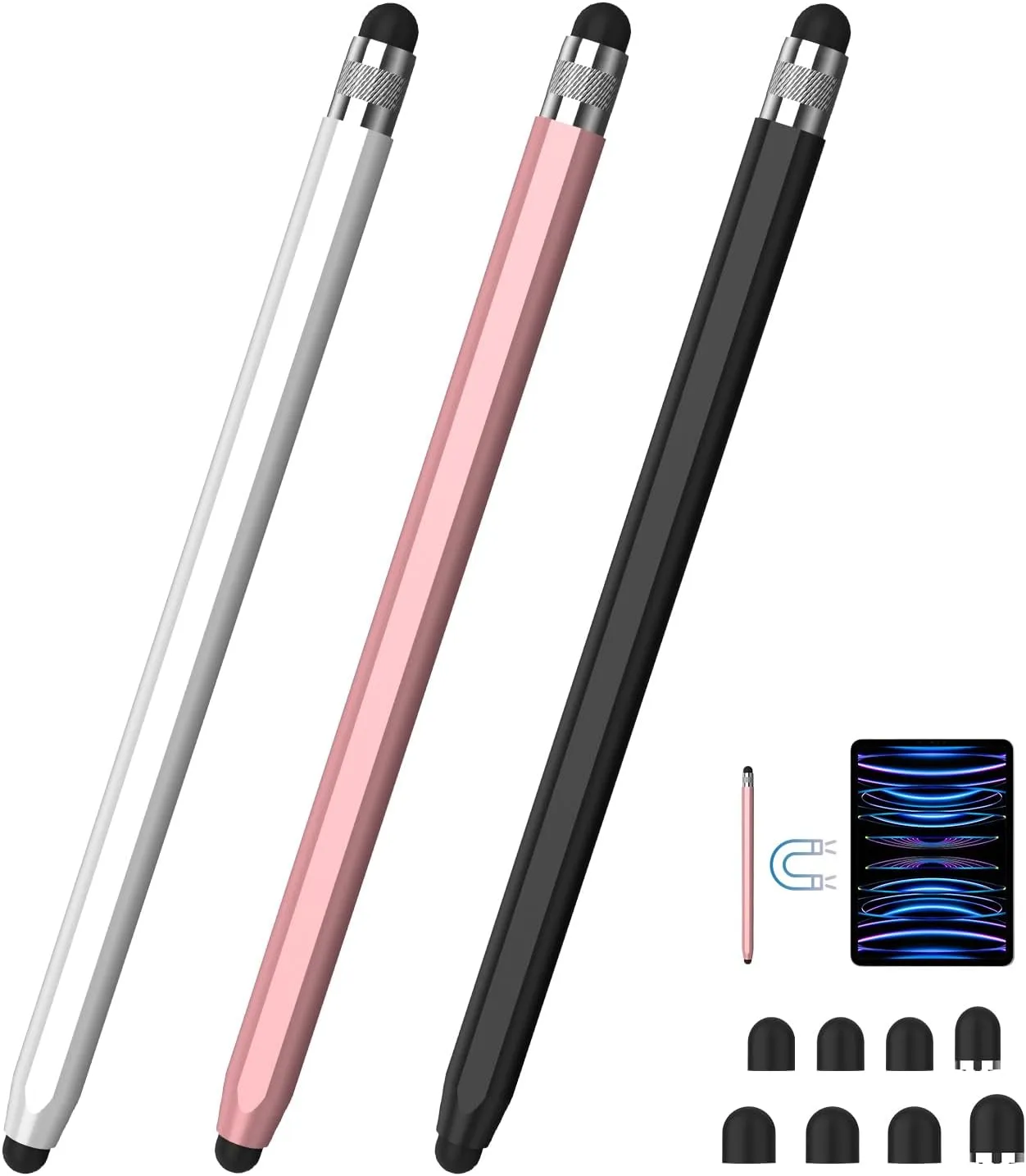 Stylus Pens for Touch Screens, 2-in-1 Magnetic Stylus Pen High Precision & Sensitivity Capacitive Stylus for iPad iPhone Samsung Galaxy Kindle Tablets All Universal Touchscreen Devices-(3Pack)