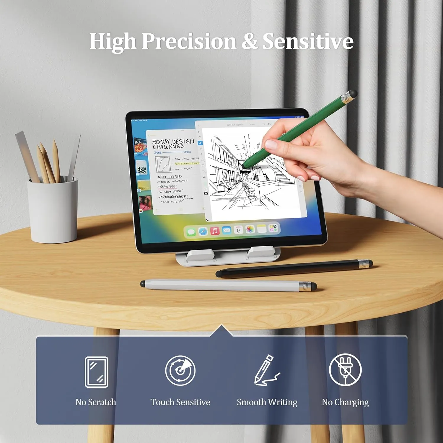 Stylus Pens for Touch Screens, 2-in-1 Magnetic Stylus Pen High Precision & Sensitivity Capacitive Stylus for iPad iPhone Samsung Galaxy Tablets All Universal Touchscreen Device-Black/Silver/Green