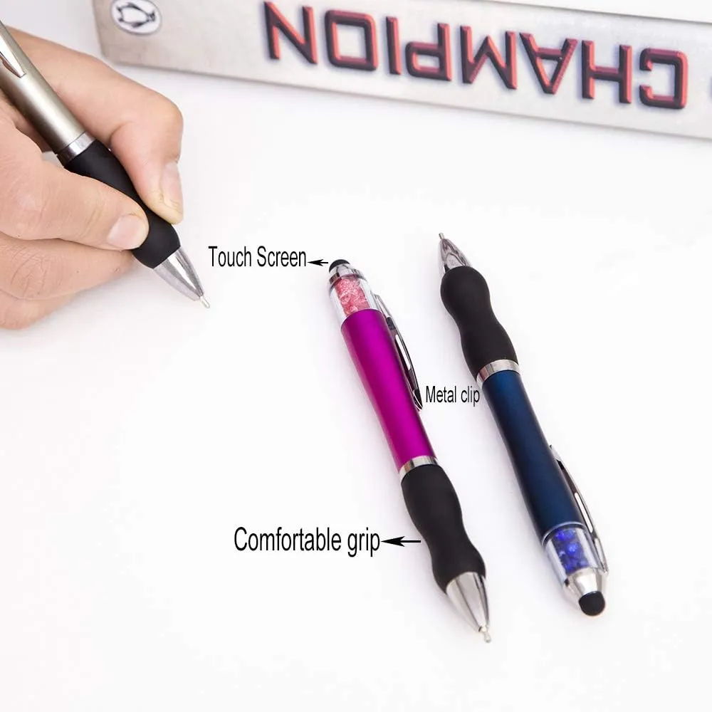 Stylus Pens for Touch Screens Medium Point Pens with Crystals for Women and Kids Black Ink Pen with Stylus Ballpoint Pens with Comfort Grip for The iPad, 5-Pack