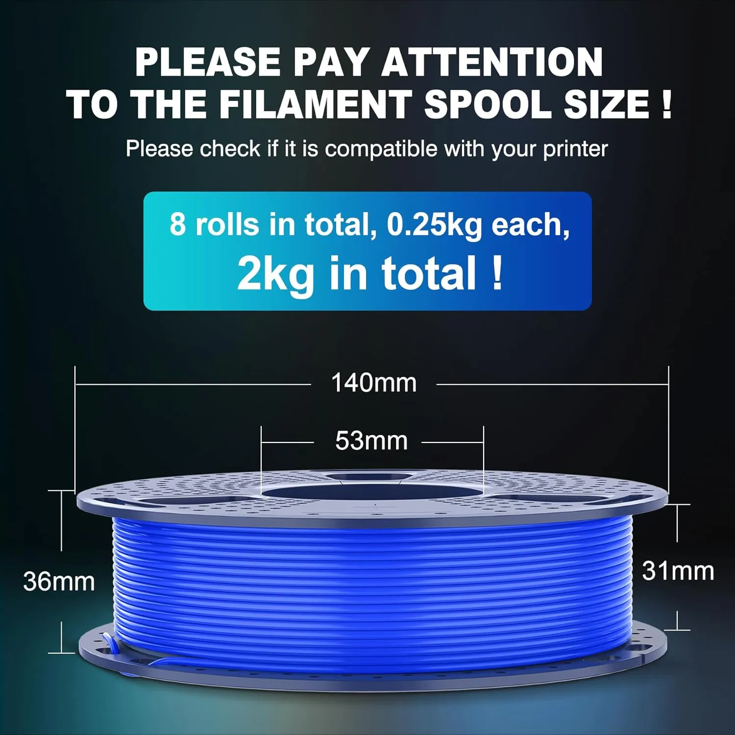 SUNLU 250g PLA Filament 1.75mm Bundle,3D Printer Filament Bundle Multicolor, Neatly Wound PLA Filament, Individually Vacuum Packed,250g Spool,8 Rolls,Black White Grey Transparent Red Blue Orange Green