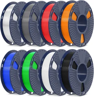 SUNLU 250g PLA Filament 1.75mm Bundle,3D Printer Filament Bundle Multicolor, Neatly Wound PLA Filament, Individually Vacuum Packed,250g Spool,8 Rolls,Black White Grey Transparent Red Blue Orange Green
