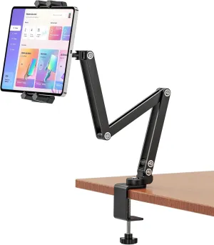 Tablet Desk Mount Stand, 360 Rotating with Adjustable Metal Arms  Foldable, Sturdy Bed Mount for iPad Pro/Air/Mini (4.7-13.5 Inch), Compatible with iPad, Galaxy, and Android Devices