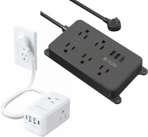 TROND 5 Widely-Spaced Outlets with 3 USB Ports (1 USB C) and TROND 20W USB C Travel Power Strip