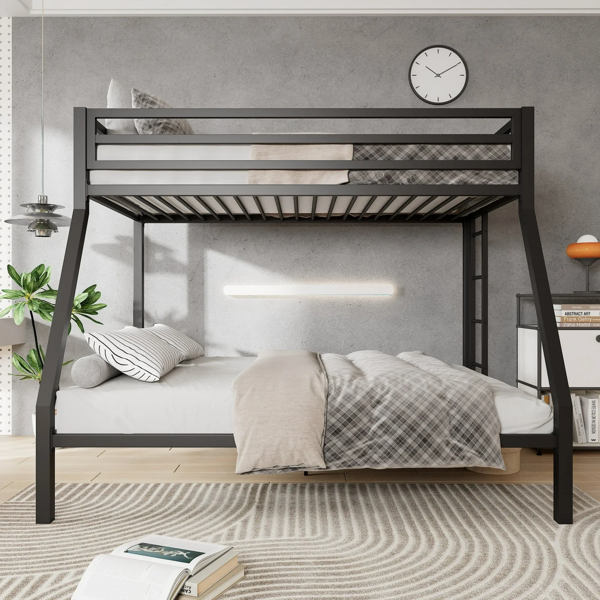 Twin Over Full Metal Bunk Bed with Removable Ladder  Space-Saving Design
