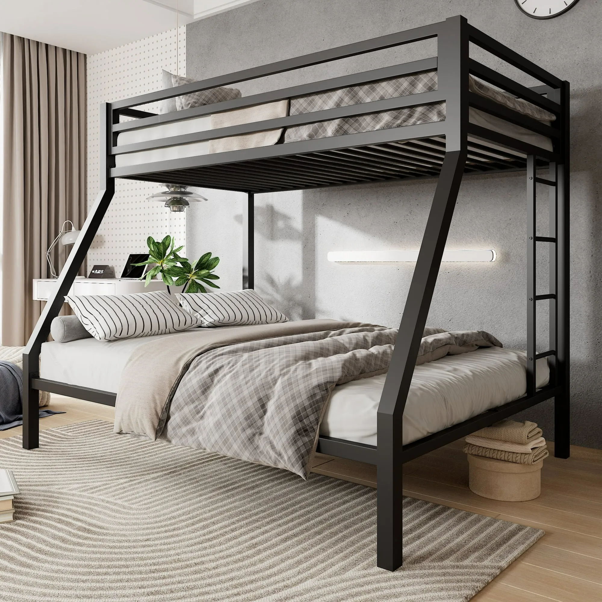 Twin Over Full Metal Bunk Bed with Removable Ladder  Space-Saving Design