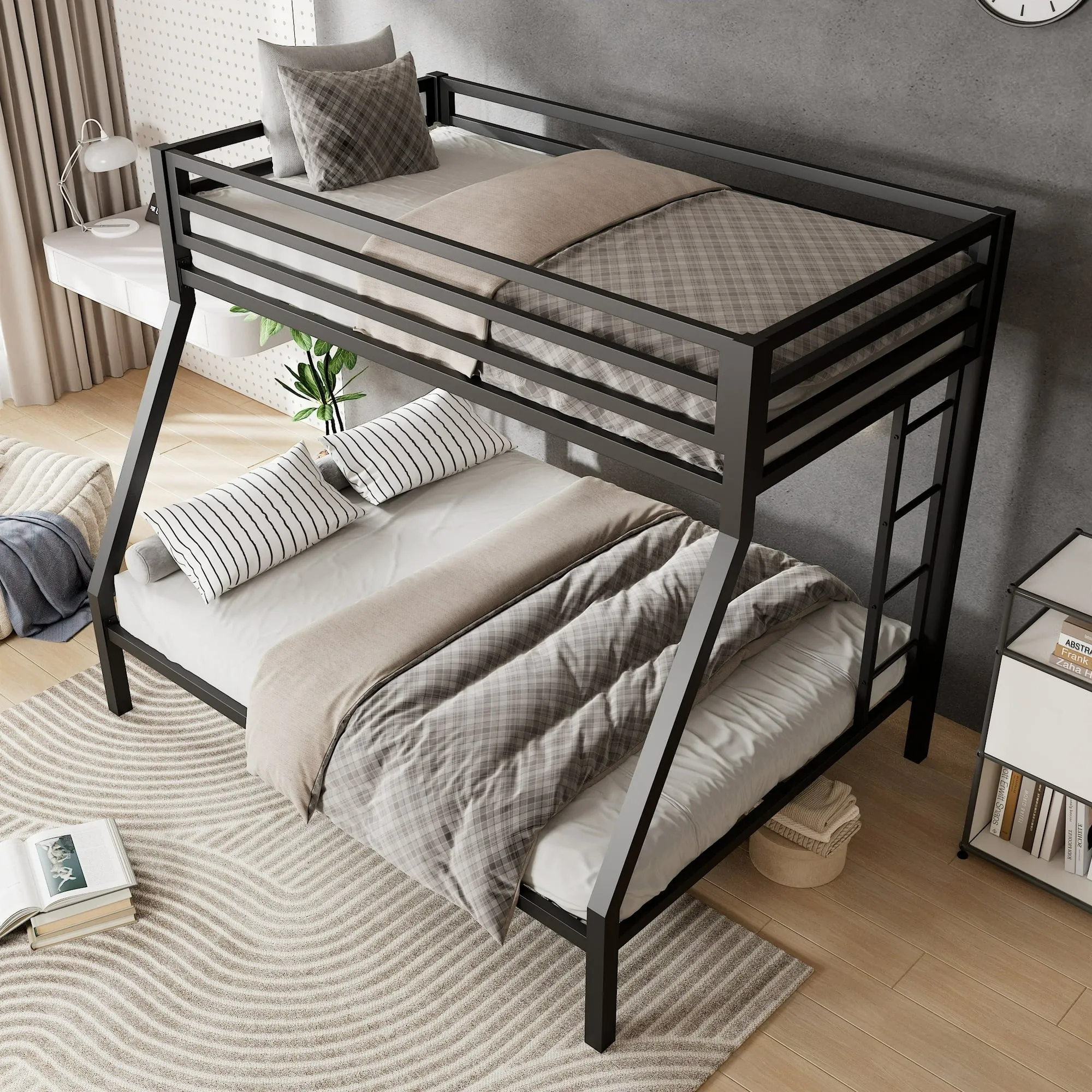 Twin Over Full Metal Bunk Bed with Removable Ladder  Space-Saving Design