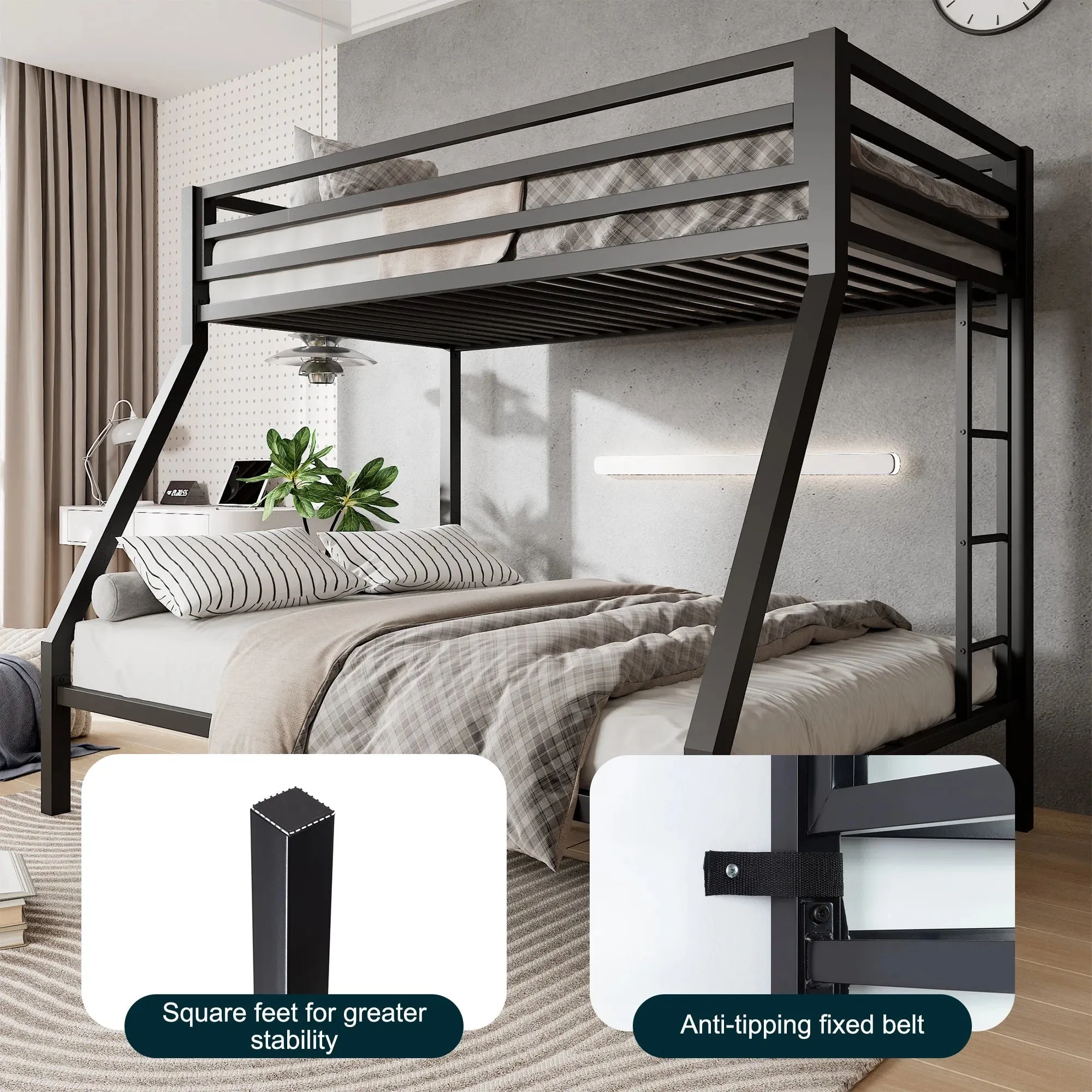 Twin Over Full Metal Bunk Bed with Removable Ladder  Space-Saving Design