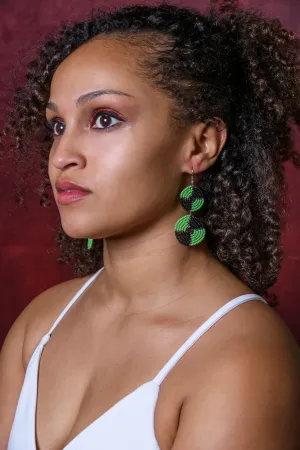 Two-Tone African Hoop Beaded Earrings (Black & Green)