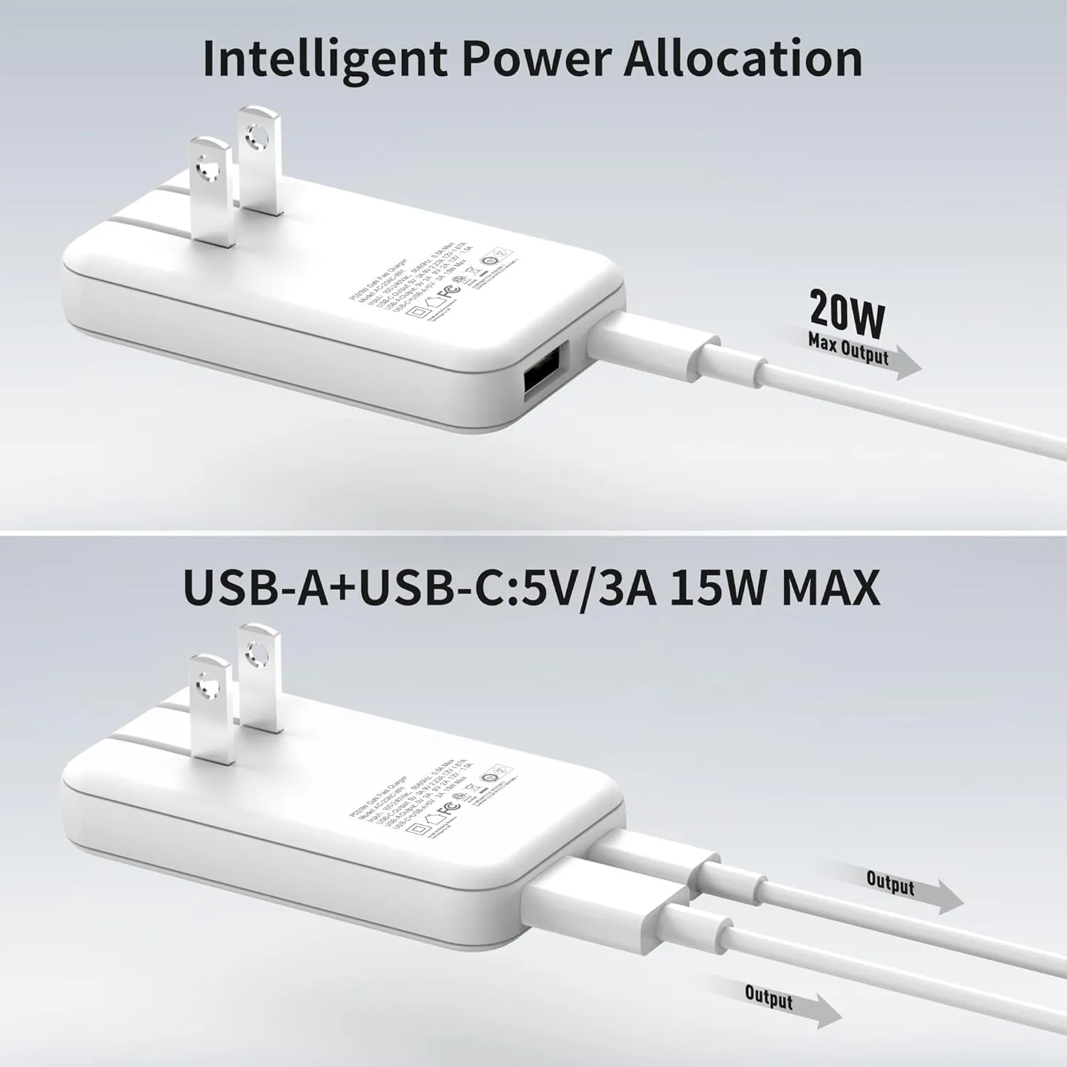 Ultra-Thin 20W USB-C PD Fast Portable Charger, 2-Port Wall Charger, Dual Port PD 3.0& QC 3.0 Compatible for iPhone 15 &15 Pro, 14&14Pro, 13/ 13Pro/ 12/12Pro/ Pixel 8& 8 Pro