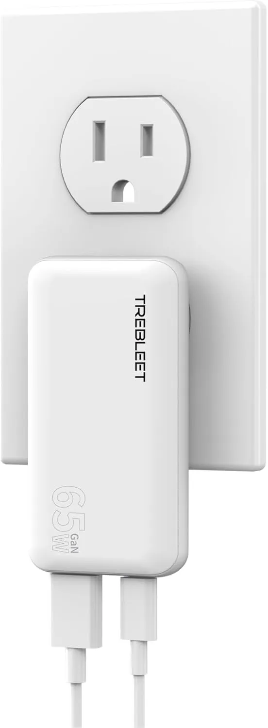 Ultra Thin 65W USB C Charger, Foldable for Travel, Flat Dual Port with PD 3.0 & GaN Tech for Laptops, MacBook, iPad Pro, iPhone 13/13 Pro, iPad Pro,S22, Galaxy Book, LG Gram, XPS, Pixel