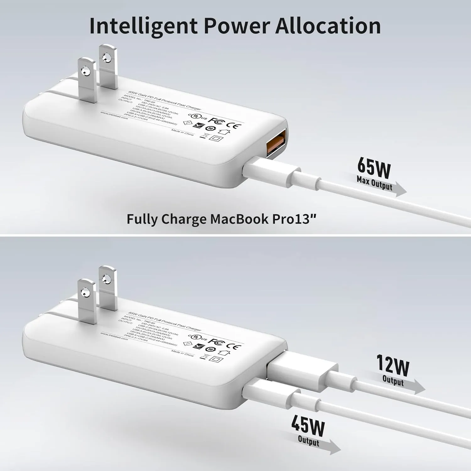 Ultra Thin 65W USB C Charger, Foldable for Travel, Flat Dual Port with PD 3.0 & GaN Tech for Laptops, MacBook, iPad Pro, iPhone 13/13 Pro, iPad Pro,S22, Galaxy Book, LG Gram, XPS, Pixel