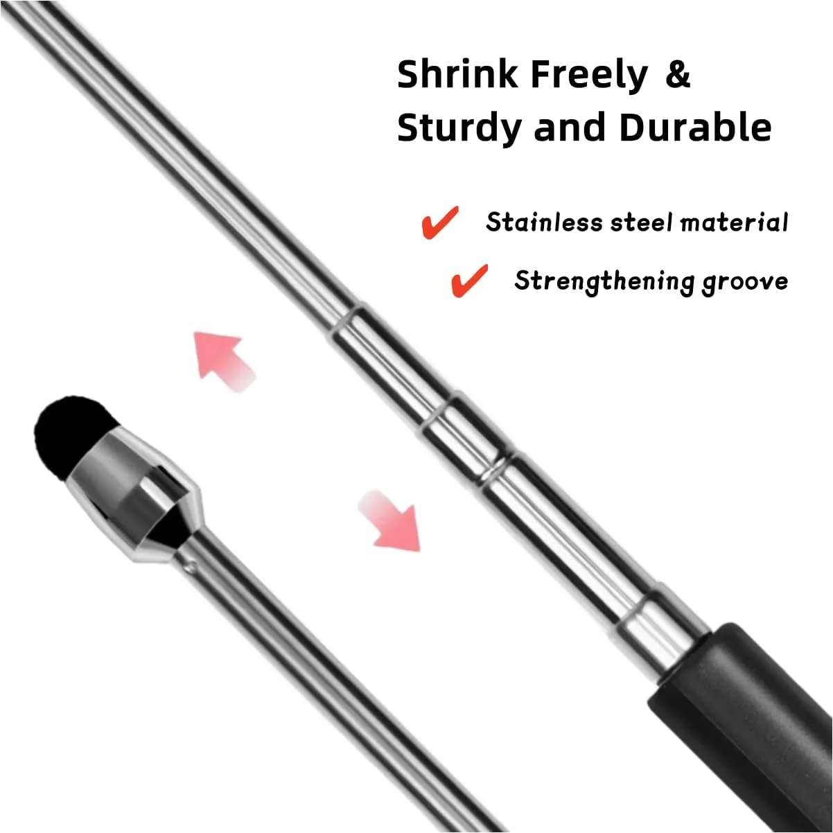 Universal Telescopic Stylus Pen for Touch Screens,Retractable Pointer Stick & Stylus with Special Flocking Tip,Extendable High Precision & Soft, Stylus Pen for Touch Screens (Black)