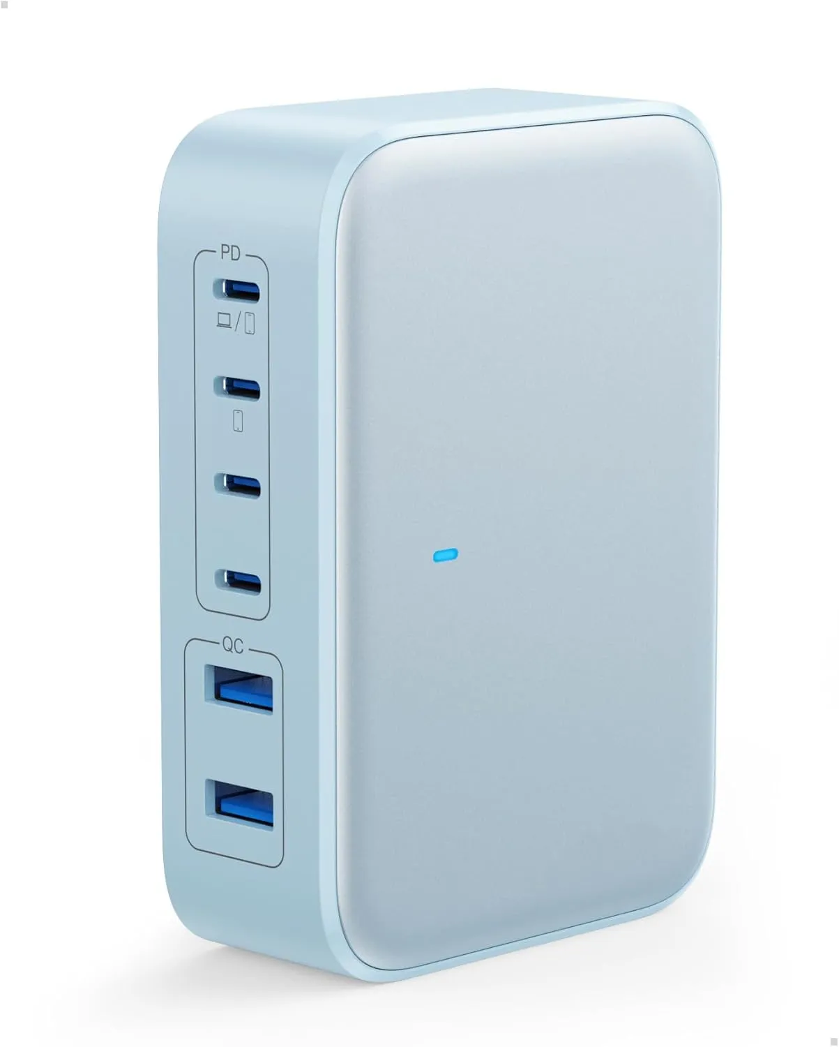 USB C Charger 200W USB C Charging Block,6 Ports GaN IV Foldable Wall Charger,QC4.0 Fast Charging Station Hub,PD 65W Laptop Charger for MacBook Pro/Air,Dell,iPhone 16/15,iPad,Galaxy (Light Blue)