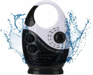 Waterproof Shower Radio, AM/FM Radio with Adjustable Volume Speakers, Battery Powered Portable Speakers with Hook Handle for Shower Rooms Bedside Tables Garages