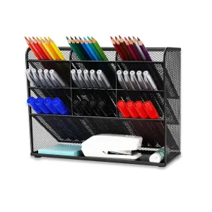 Wellerly Mesh Desk Organizer | Pencil Holder | Office Multi-Functional Desktop Organizer Collection | 9 Compartments