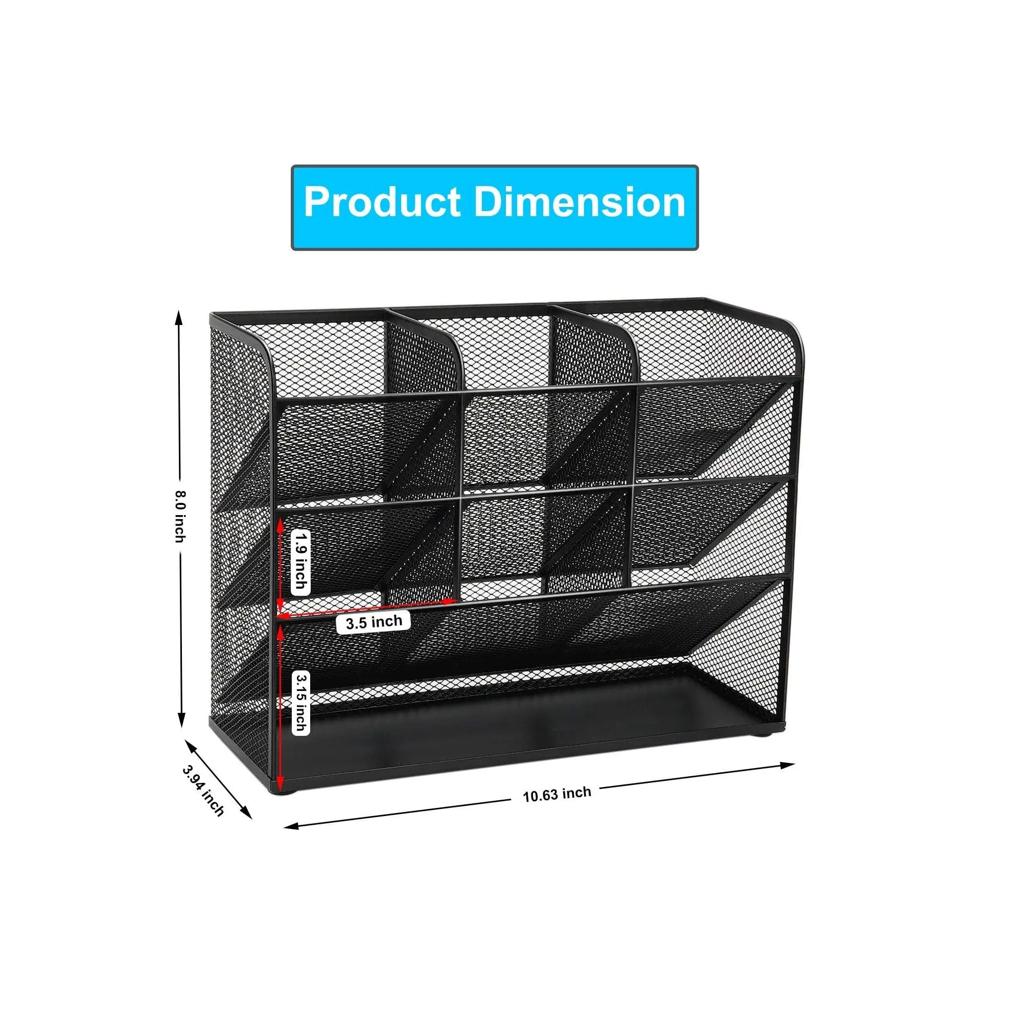 Wellerly Mesh Desk Organizer | Pencil Holder | Office Multi-Functional Desktop Organizer Collection | 9 Compartments