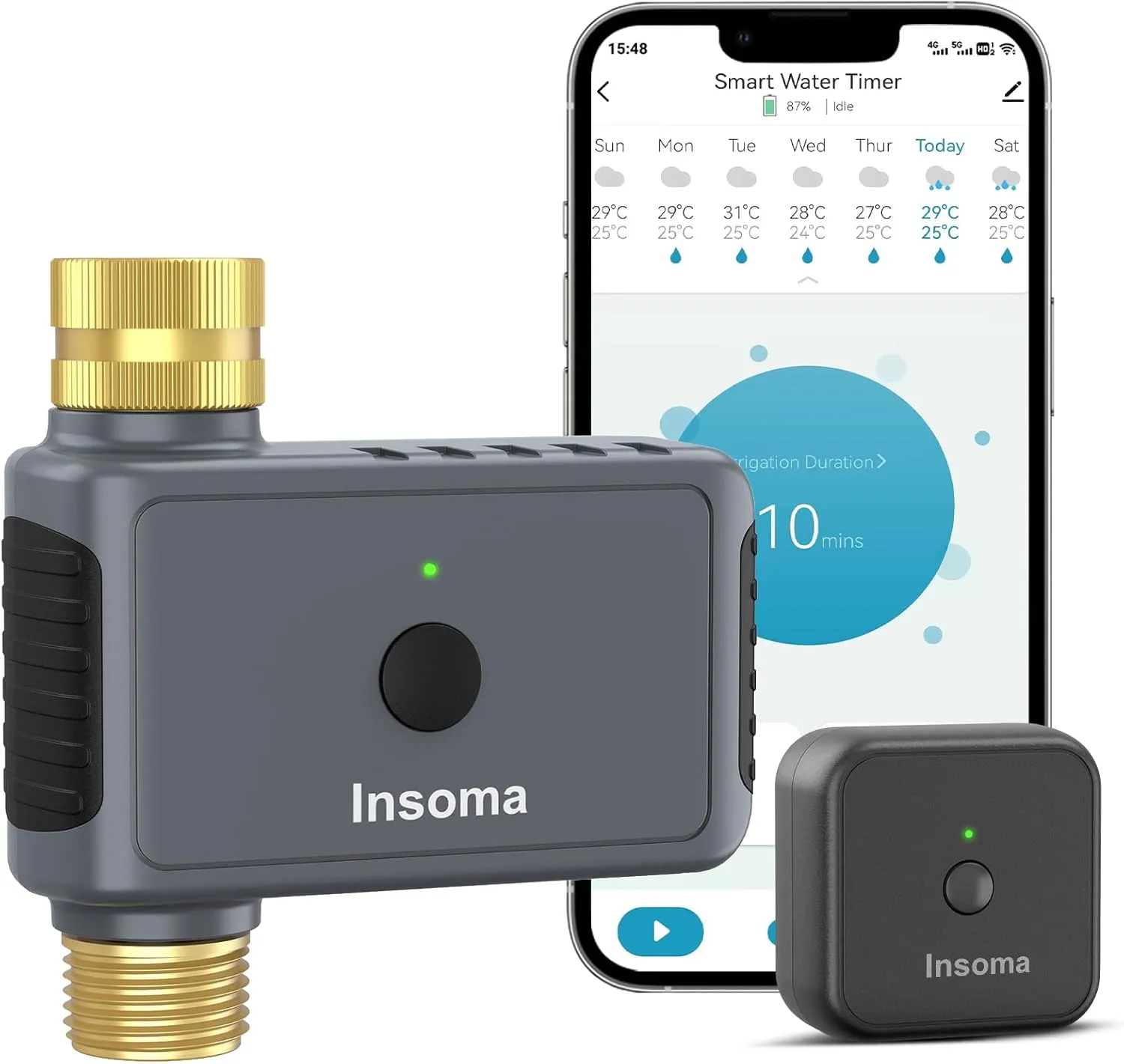 WiFi Hose Timer Brass Inlet & Outlet, Smart Sprinkler Timers with Hub, Water Timer for Garden Hose, APP & Voice Control, Smart Faucet Timers for Lawns Yard Compatible with Alexa & Google Home