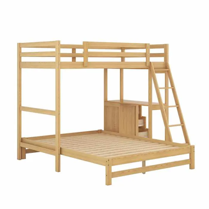 Wooden Twin Over Full Bunk Bed With Desk