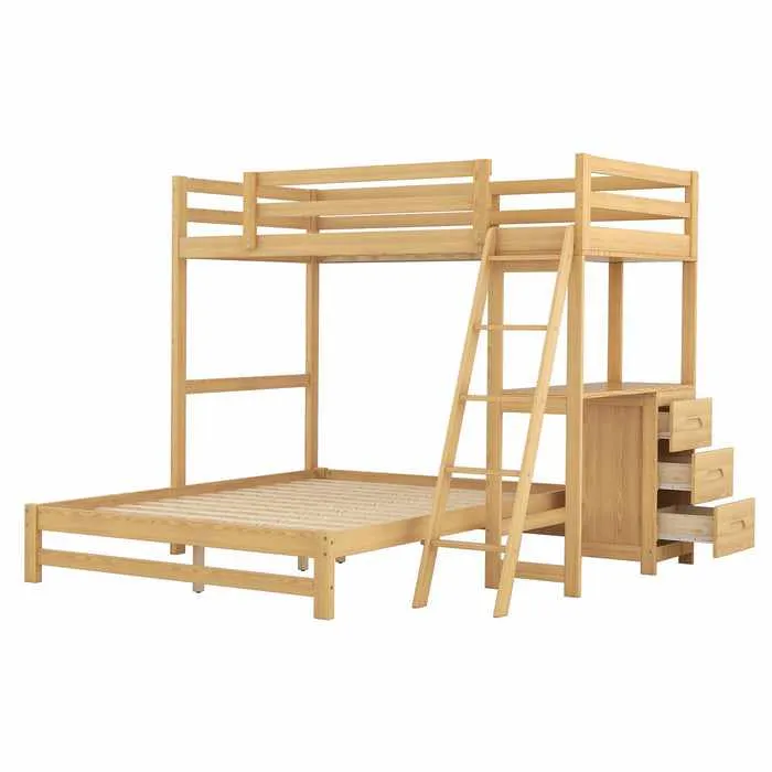 Wooden Twin Over Full Bunk Bed With Desk