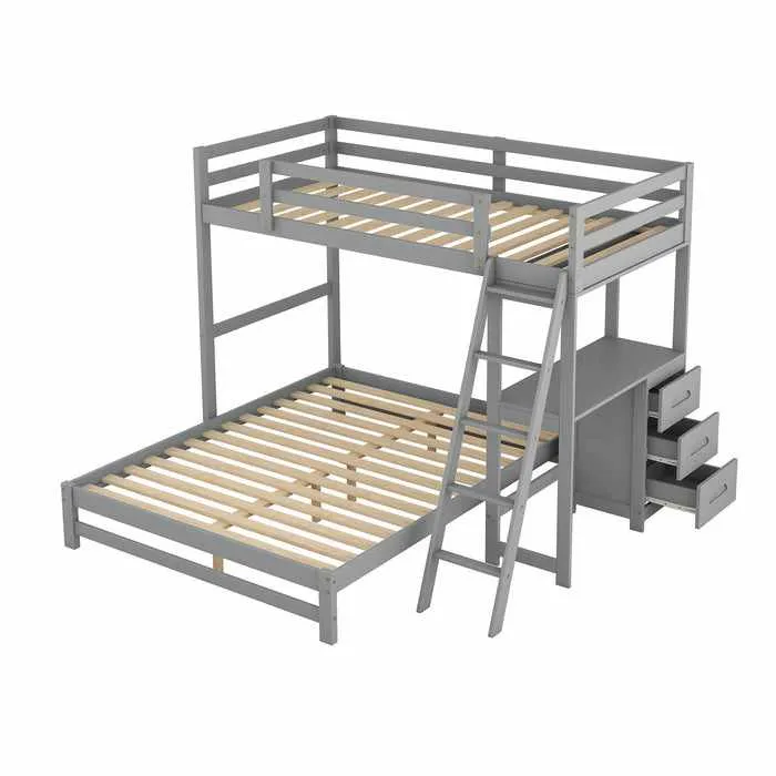 Wooden Twin Over Full Bunk Bed With Desk