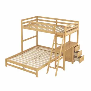 Wooden Twin Over Full Bunk Bed With Desk