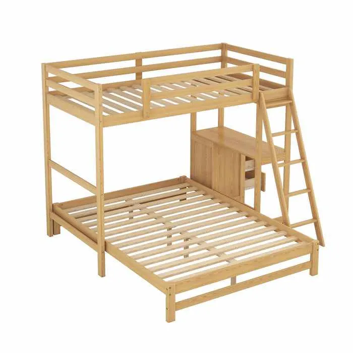 Wooden Twin Over Full Bunk Bed With Desk