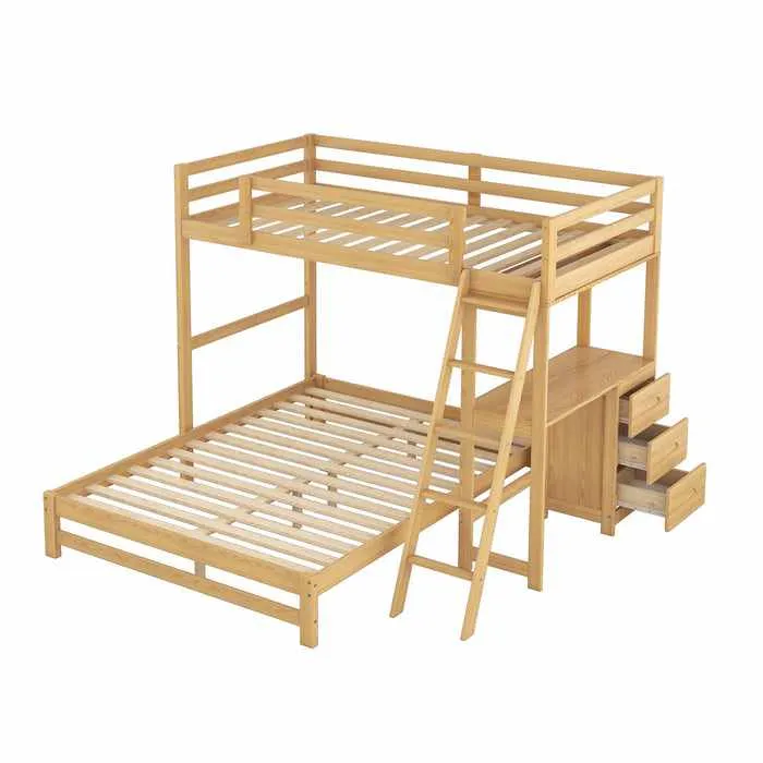 Wooden Twin Over Full Bunk Bed With Desk