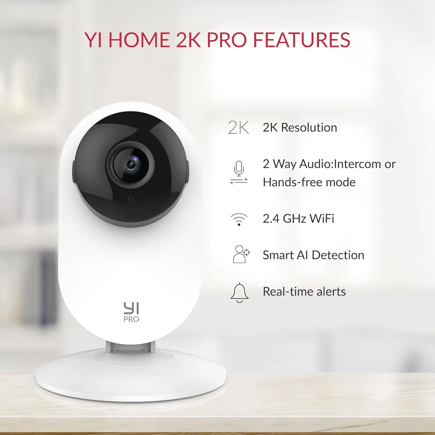 YI Pro 2K Home Security Camera, 2.4Ghz Wired Indoor Camera with Person, Vehicle, Animal Smart Detection, Phone App, Compatible with Alexa and Google Assistant 2Packs