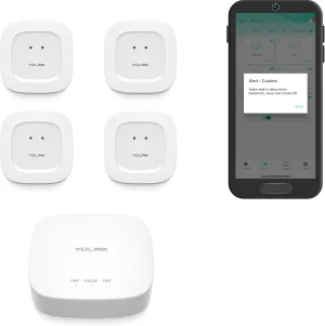 YoLink Smart Home Starter Kit: Hub & Water Leak Sensor 4-Pack, SMS/Text, Email & Push Notifications, LoRa Up to 1/4 Mile Open-Air Range, w/Alexa, IFTTT, Home Assistant