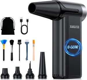 ZasLuke Compressed Air Duster, 8-Gear Adjustable 180000RPM Electric Air Duster, USB-C Rechargeable Dust Blower, Portable Air Blower for Home, Computer, Keyboard, Outdoor, Car and Pet Hair